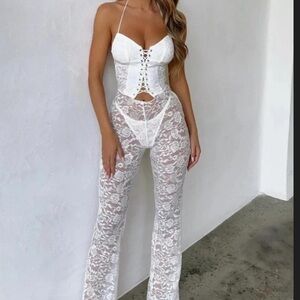 NWT Outcast Remi White Lace Jumpsuit S Corset Halter Bridal Party